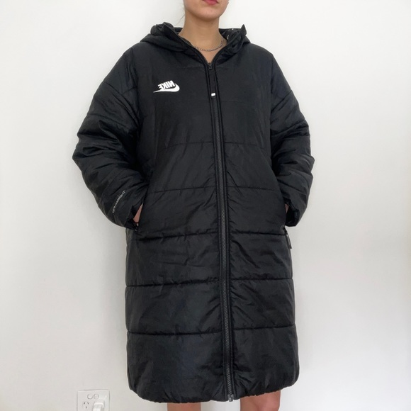 Nike black puffer jacket/ trench coat spellout swoosh logo 🖤 - Picture 3 of 5